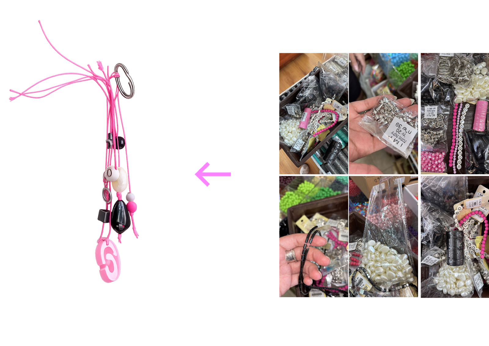 No Pressure charm keychains and materials